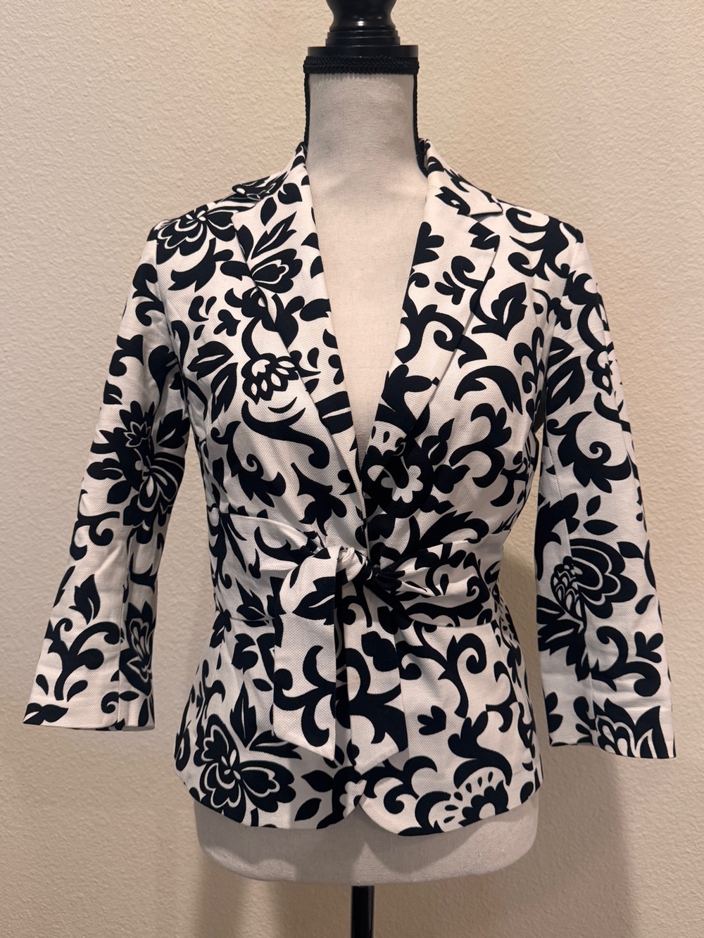 Harold's Black and White Floral Tie-Front Blazer